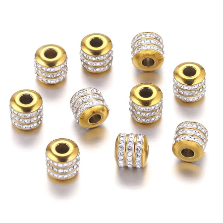 Perles d'espacement en acier inoxydable étanches couleur or avec strass