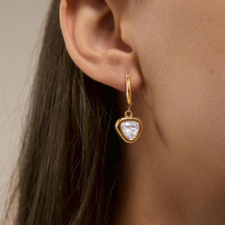 Boucles d'oreilles pendantes pour femme, luxueuses et simples, de forme géométrique rectangulaire, en acier inoxydable étanche, couleur or, ornées de zircon. 2