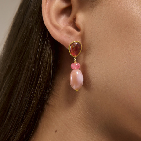 Boucles d'oreilles élégantes et simples en perles ovales, en acier inoxydable étanche, couleur or 2