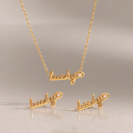 Ensembles de colliers pour femmes Simple Series Simple Letter en acier inoxydable étanche couleur or et zircon