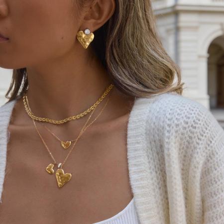 Ensembles de colliers pour femmes, collection romantique, en acier inoxydable, couleur or, avec pendentif cœur simple et étanche.
