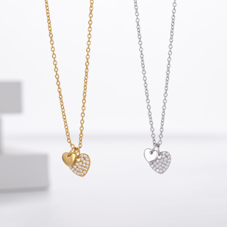 Colliers pour femmes en argent sterling 925 plaqué rhodium, collection Simple Series Elegant Heart 2