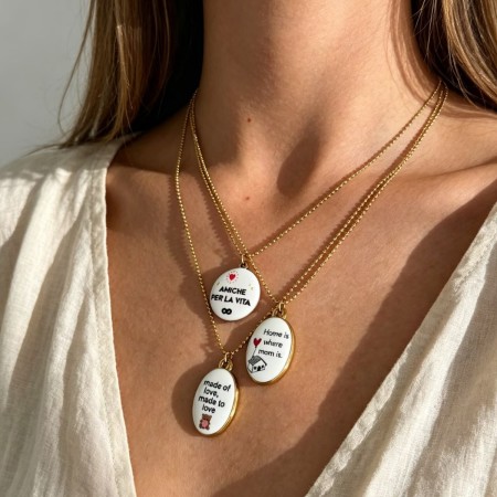Colliers pendentifs pour femmes en acier inoxydable, couleur or, avec motif émaillé en forme d'ellipse simple 2