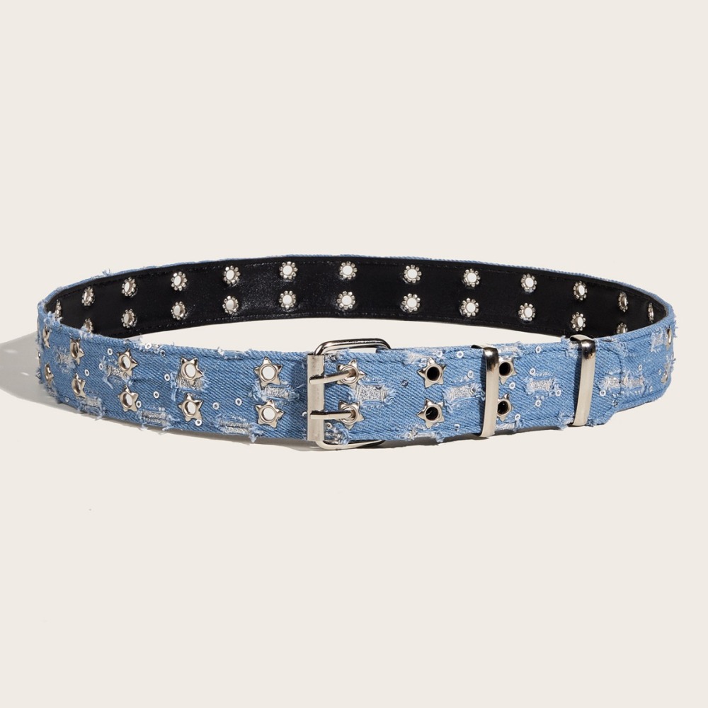 Ceinture Décorative En Tissu Patchwork À Rivets Étoiles, Style Hip-Pop/Rock, Couleur Unie, Collection Simple. h5Image3