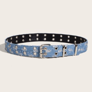 Ceinture Décorative En Tissu Patchwork À Rivets Étoiles, Style Hip-Pop/Rock, Couleur Unie, Collection Simple. h5 Image3