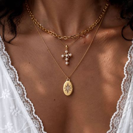 Collier pendentif élégant en acier inoxydable doré, forme elliptique, style classique, étanche, collection femme