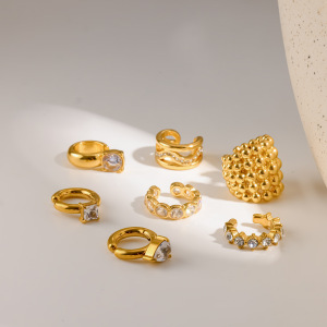 Boucles D'Oreilles Manchette Pour Femmes En Acier Inoxydable Étanche, Couleur Or, Ornées De Strass h5 Image2