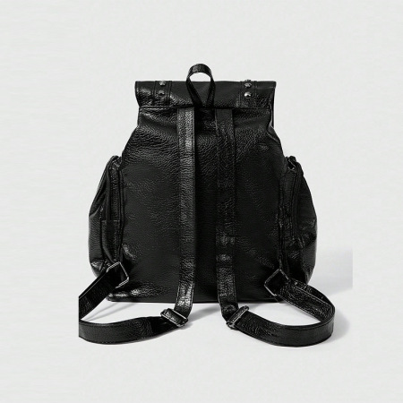 Sac à dos femme en PU de qualité supérieure, style décontracté, orné de rivets en croix et de détails métalliques. 2