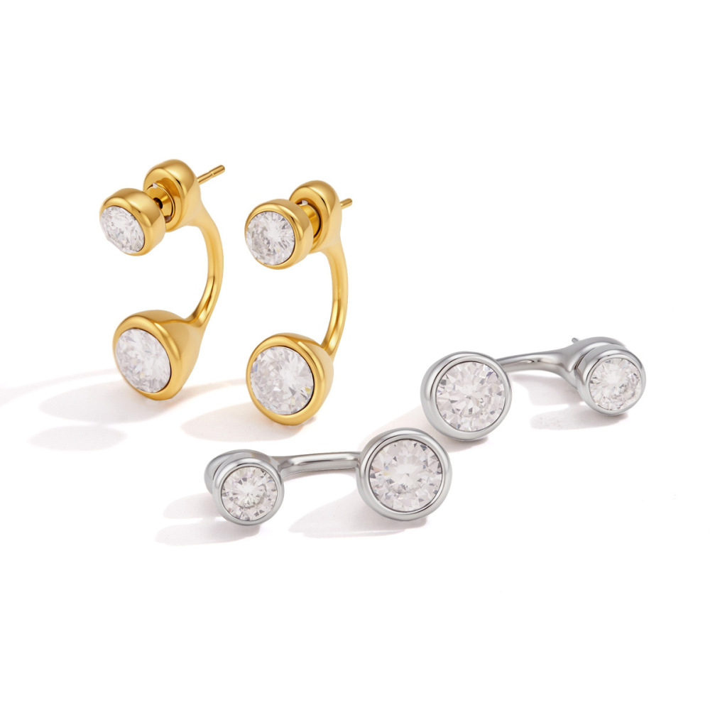 Boucles D'Oreilles Puces Pour Femmes, Forme Irrégulière, En Acier Inoxydable, Couleur Or, Étanches, Avec Zircon. Collection Simple, Pour Tous Les Jours. Image5