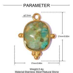 Pendentif Rétro En Forme De Cœur Rectangulaire, En Acier Inoxydable Étanche, Couleur Or, Avec Pierre Naturelle Et Perle Artificielle. h5 