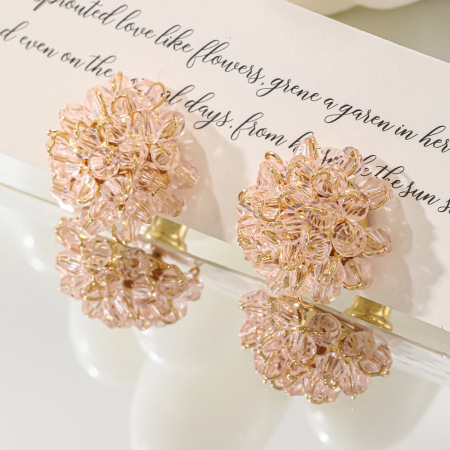 Boucles d'oreilles puces pour femmes, collection romantique, motif fleur douce, cristal et cuivre.