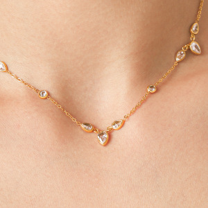 Colliers À Maillons Pour Femmes, Collection Daily Droplet Chain, En Acier Inoxydable, Couleur Or, Étanches, Avec Zircon. h5 Image4