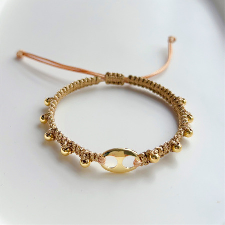 Bracelet tressé pour femme, motif étoile de vacances souriante, en corde dorée, collection Simple Series 2