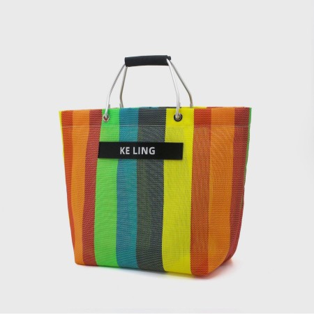 Sacs à main carrés pour femmes en PVC tissé à rayures tissées, ajourés et de couleurs mélangées, style décontracté 2