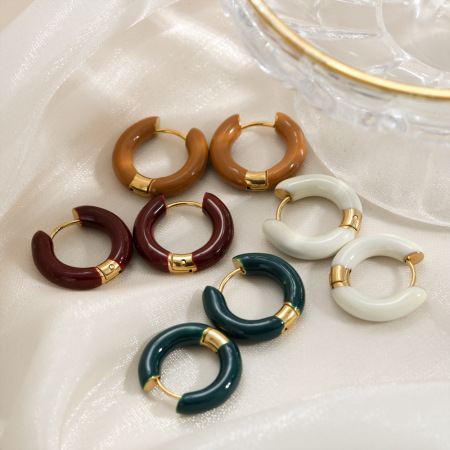 Boucles d'oreilles créoles rétro Simple Series en acier inoxydable étanche couleur or pour femmes