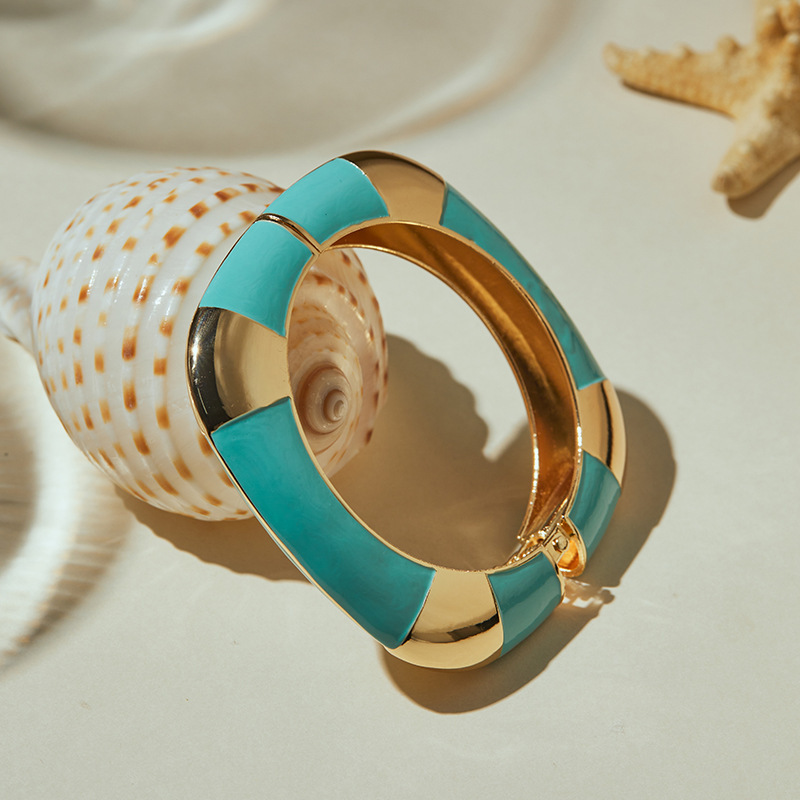 Bracelets Pour Femmes En Alliage Émaillé De Forme Géométrique Rétro Image2