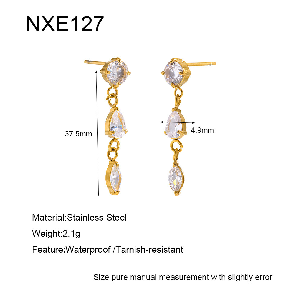 Boucles D'Oreilles Puces Pour Femmes, Collection Simple, Style Décontracté, En Forme De Goutte D'Eau, En Acier Inoxydable Étanche, Couleur Or. 