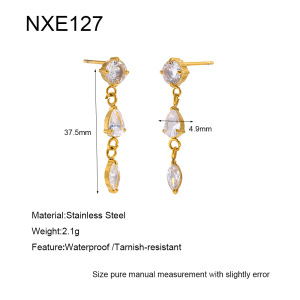 Boucles D'Oreilles Puces Pour Femmes, Collection Simple, Style Décontracté, En Forme De Goutte D'Eau, En Acier Inoxydable Étanche, Couleur Or. h5 