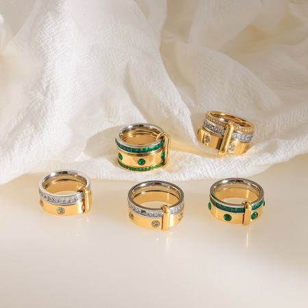 Bagues classiques rétro à pois, serties de zircon doré, en acier inoxydable étanche. 2
