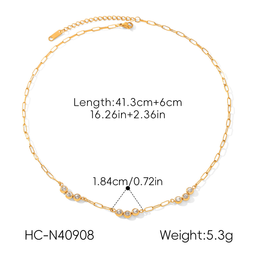 Colliers À Maillons Pour Femmes, En Acier Inoxydable, Couleur Or, Avec Zircon, Collection Simple Series Daily Circle Image2