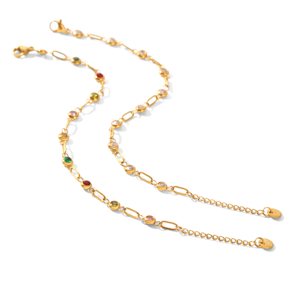 Bracelets À Maillons Pour Femmes En Acier Inoxydable Étanche, Couleur Or, Avec Zircon. Image4
