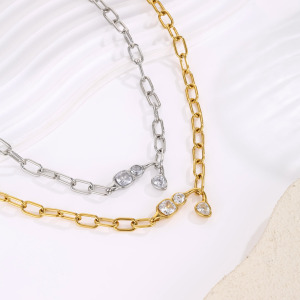 Colliers À Maillons Simples Et Décontractés, Forme Irrégulière, En Acier Inoxydable, Couleur Or, Avec Zircon, Pour Femmes h5 Image3