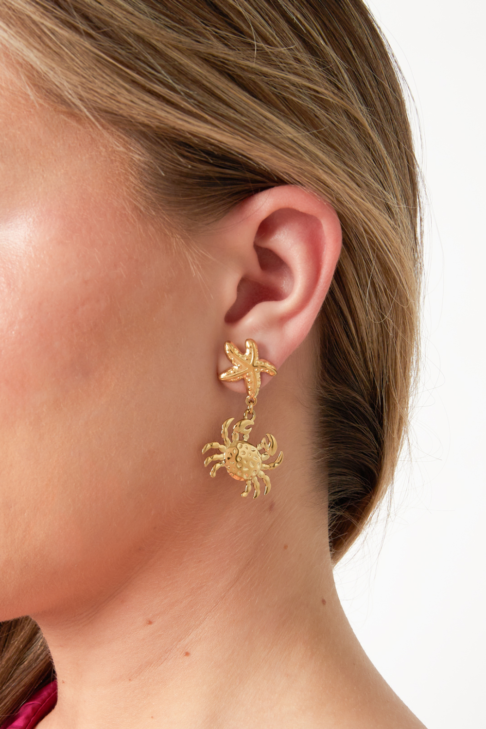 Boucles D'Oreilles Pendantes En Forme D'Étoile De Mer Avec Crabe h5Image2