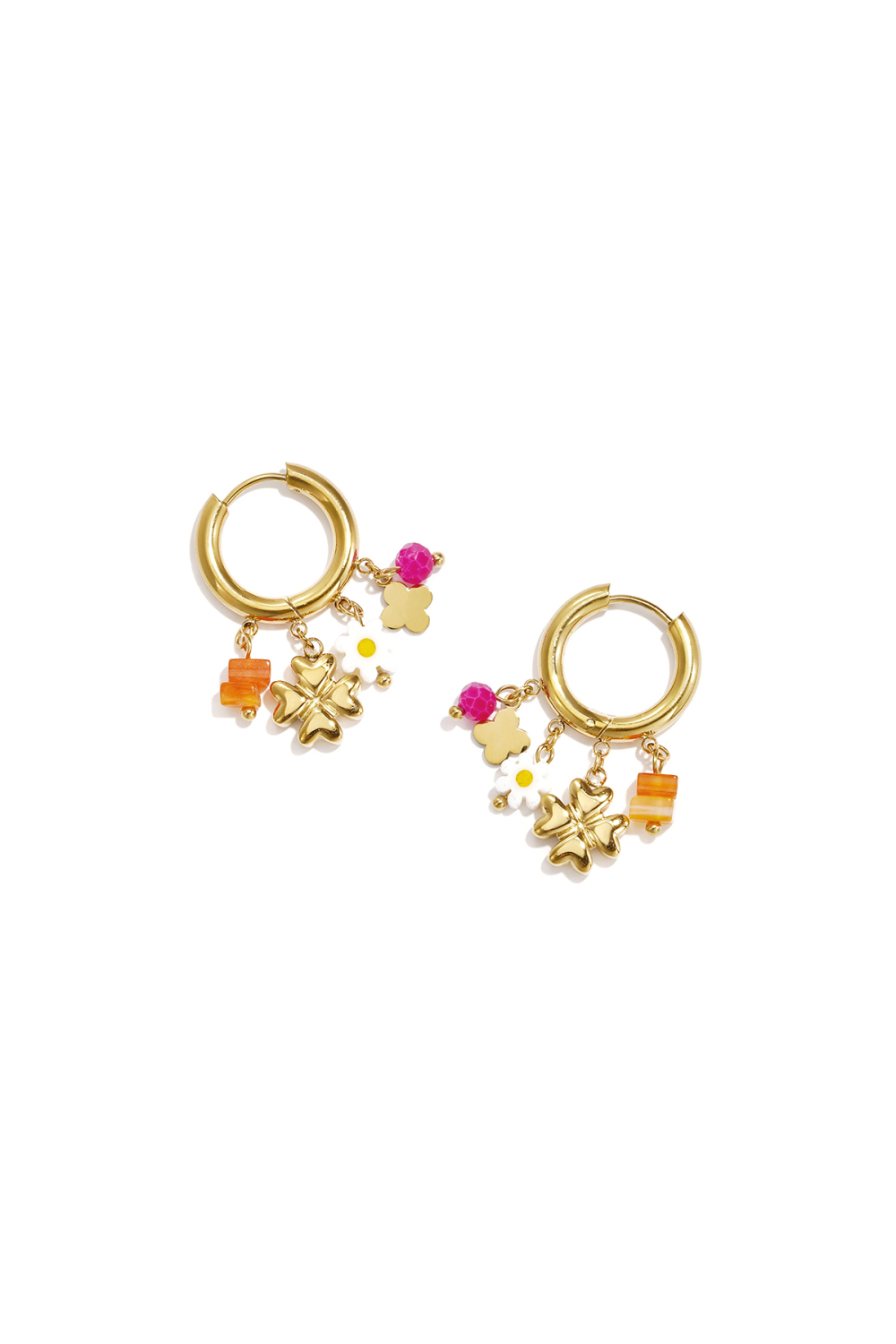 Petites Boucles D'Oreilles Créoles Avec Chaînette Et Perles