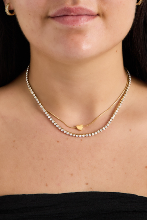 Double Chaîne Ornée D'Un Cœur Minimaliste Et D'Un Zircon Cubique h5 Image2