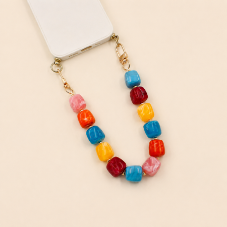 Chaîne pour téléphone et sac en perles rétro simples, dégradé de couleurs, acrylique.