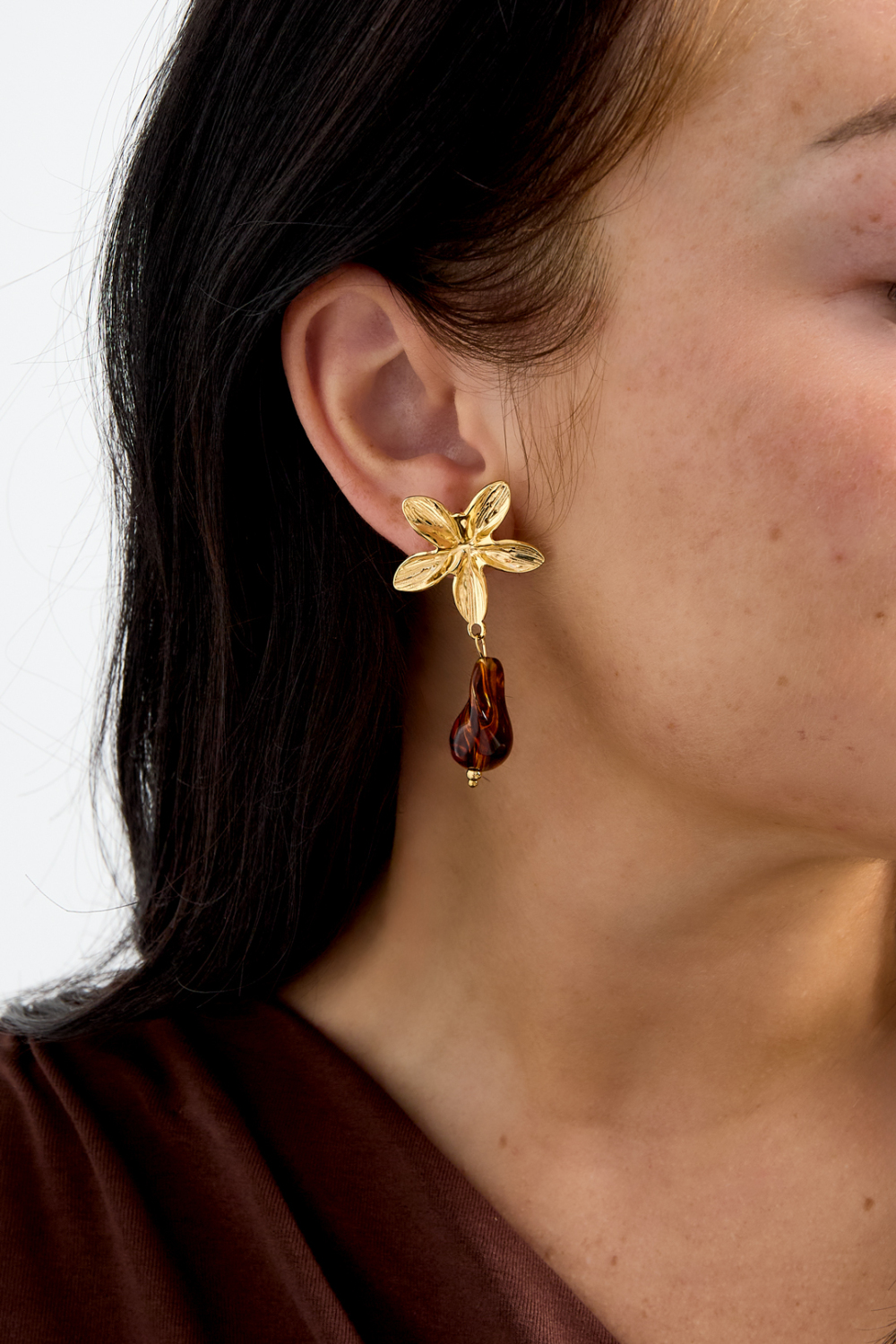 Boucles D'Oreilles Pendantes En Acier Inoxydable, Style Floral, Collection Décontractée Et Simple Pour Femmes Image2
