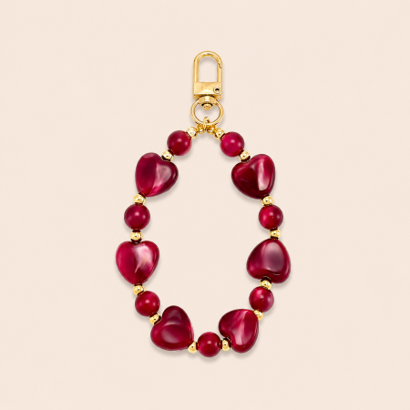 Chaîne pour téléphone et sac, perles rétro en forme de cœur, couleur unie, dégradée, en résine, collection romantique