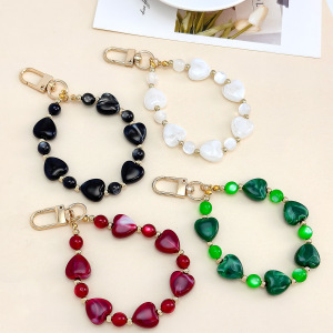 Chaîne Pour Téléphone Et Sac, Perles Rétro En Forme De Cœur, Couleur Unie, Dégradée, En Résine, Collection Romantique h5 Image3