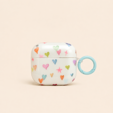 Étui pour écouteurs en forme de cœur et d'étoile multicolore