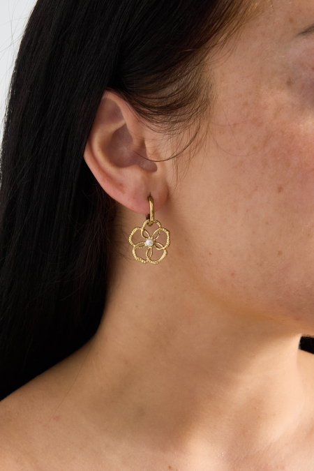 Boucles d'oreilles pendantes en acier inoxydable plaqué or 14 carats, motif floral, collection Daily Simple, bijoux pour femmes 2