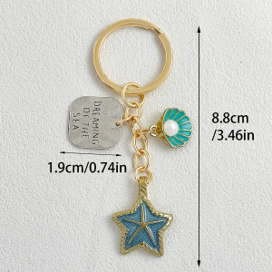Porte-Clés Simple Et Décontracté En Métal Et Perle Artificielle, Motif Cœur, Coquillage Et Étoile De Mer, Style Océanique. Série Simple. h5 Image3
