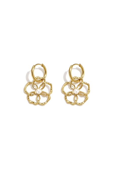 Boucles d'oreilles pendantes en acier inoxydable plaqué or 14 carats, motif floral, collection Daily Simple, bijoux pour femmes