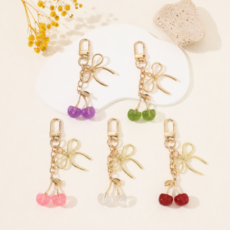 Porte-clés en résine cerise unie, nœud papillon, série Simple, couleur unie.