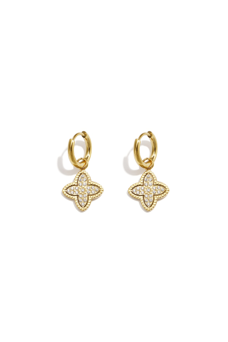 Boucles d'oreilles pendantes en acier inoxydable ornées d'un trèfle à quatre feuilles, bijoux simples pour tous les jours de la collection Simple pour femmes.