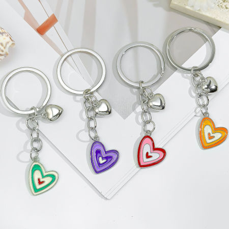 Porte-clés romantique en alliage multicolore en forme de cœur, série Sweet Heart. 2