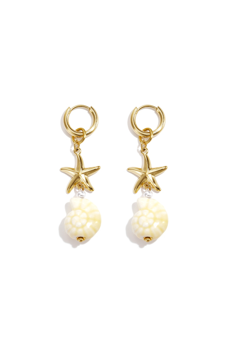 Boucles d'oreilles pendantes en acier inoxydable, style coquillage, collection vacances/plage, bijoux femme.