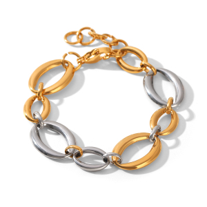 Bracelet Chaîne Simple Pour Femme, Forme Elliptique, En Acier Inoxydable, Couleur Or, Avec Zircon, Idéal Pour Un Usage Quotidien. h5
