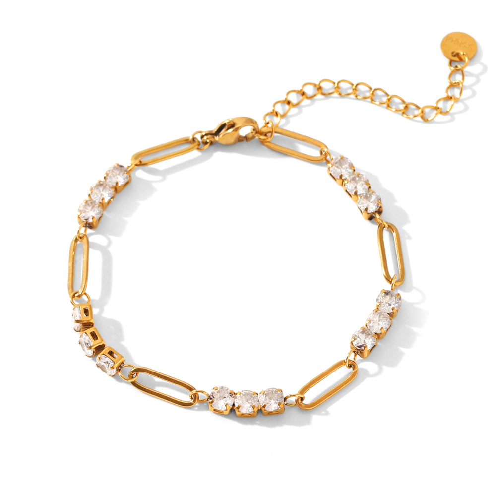 Bracelet Chaîne Pour Femme, En Acier Inoxydable Doré, Étanche, De Forme Irrégulière, Orné De Zircon, Collection Luxueuse.