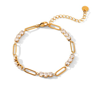 Bracelet Chaîne Pour Femme, En Acier Inoxydable Doré, Étanche, De Forme Irrégulière, Orné De Zircon, Collection Luxueuse. h5