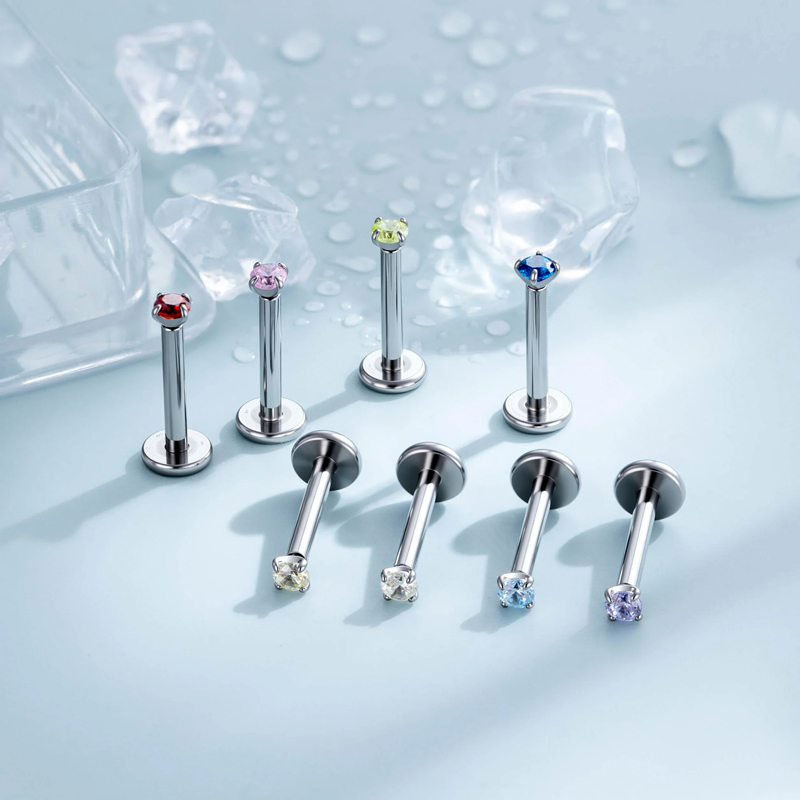 Boucles D'Oreilles Piercing Femme En Alliage De Titane Et Zircon, Forme Géométrique Simple Image4