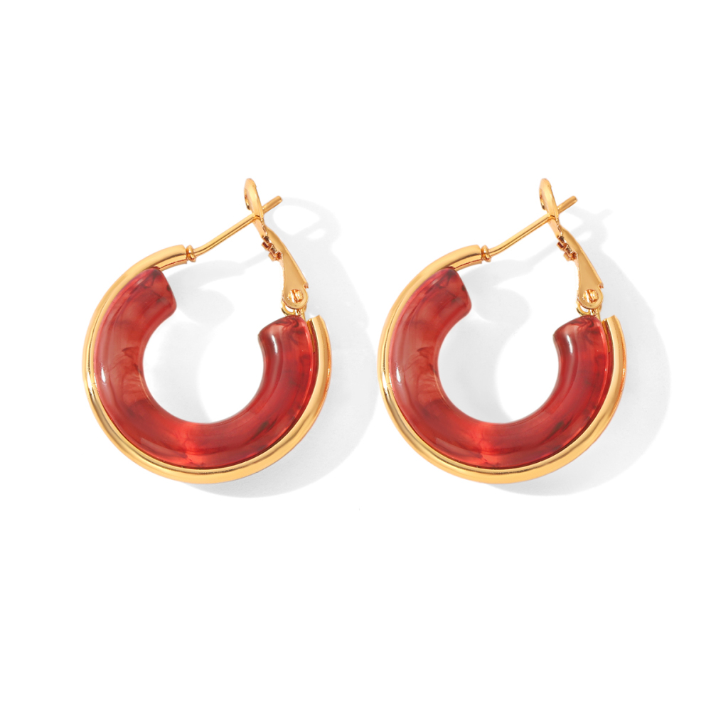 Boucles D'Oreilles Créoles Pour Femmes Simple Series Daily Circle En Résine Couleur Or