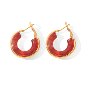 Boucles D'Oreilles Créoles Pour Femmes Simple Series Daily Circle En Résine Couleur Or h5