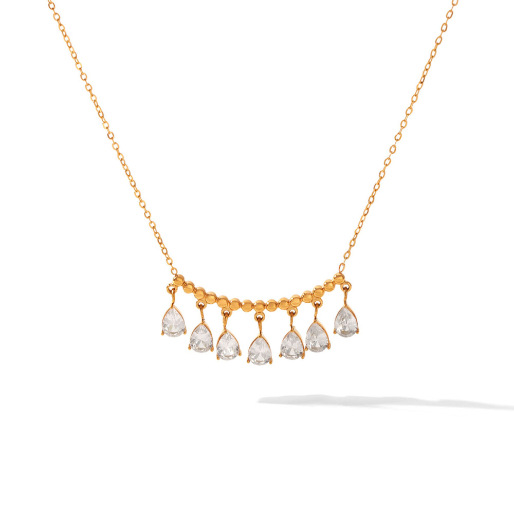 Colliers Pendentifs Pour Femmes De La Luxueuse Collection Daily Droplet, En Acier Inoxydable Étanche Couleur Or Et Zircon. 