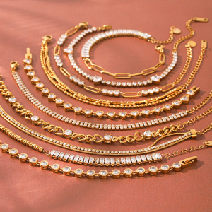Bracelet Chaîne Pour Femme, En Acier Inoxydable Doré, Étanche, De Forme Irrégulière, Orné De Zircon, Collection Luxueuse. h5 Image6