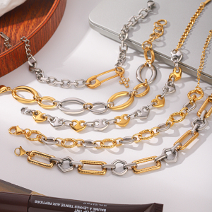 Bracelet Chaîne Simple Pour Femme, Forme Elliptique, En Acier Inoxydable, Couleur Or, Avec Zircon, Idéal Pour Un Usage Quotidien. h5 Image7